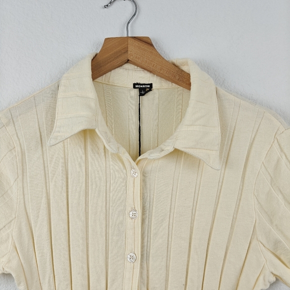 Revolve Monrow NWT Flat Rib Polo Midi Dress In Butter Yellow Size Large Women's - Picture 12 of 15